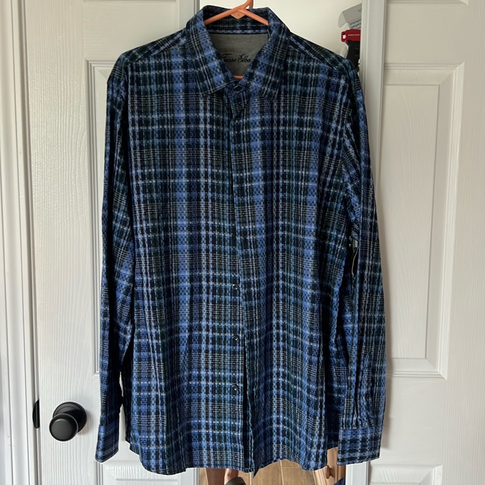 Tasso Elba Blue and Black Plaid Men's Shirt